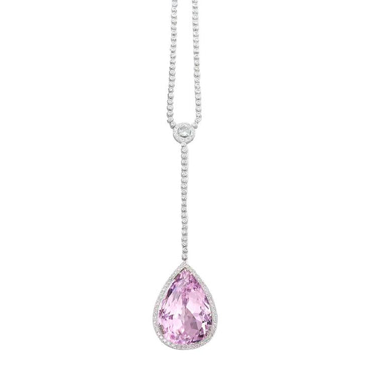 Diamant Halskette 16 Kt Pink Pear Cut Kunzit Anhänger Goldschmuck