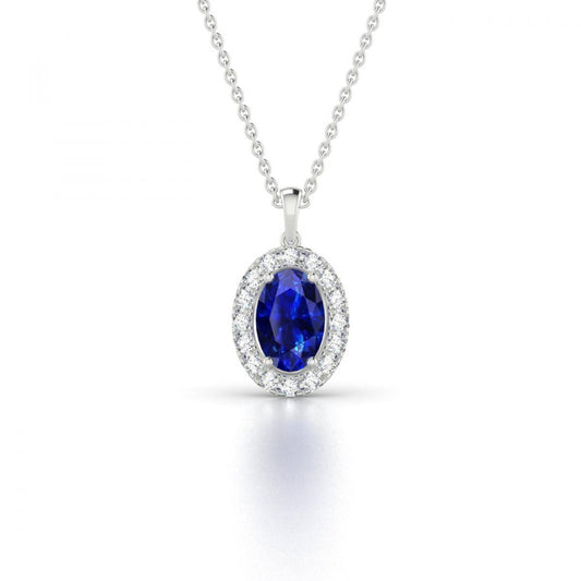 Diamanten 3,25 Karat Ceylon Saphir Anhänger Halskette Gold 14K