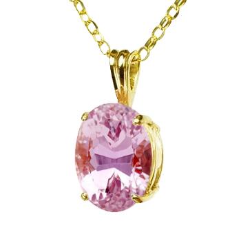 Gelbgold 14K 34 Karat große rosa Kunzit Anhänger Halskette Neu
