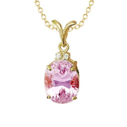 Gelbgold 14K Rosa Oval 12.15 Karat Kunzit mit Diamantanhänger - harrychadent.ch