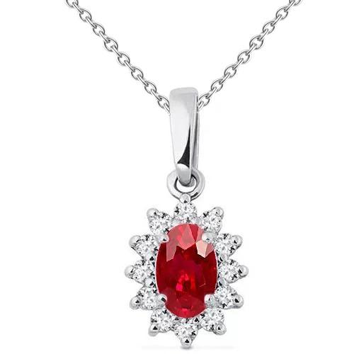 Gold 14K roter Rubin mit Diamanten 6,25 ct Anhänger Halskette mit Kette