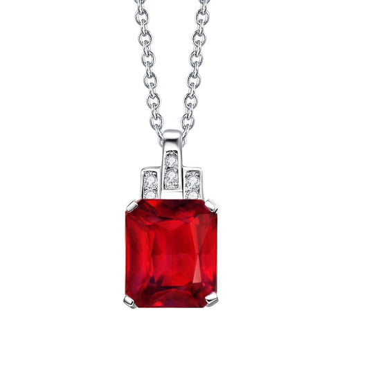 Gold Weiß Anhänger Halskette mit Kette 9,25 ct. Rubin und Diamanten