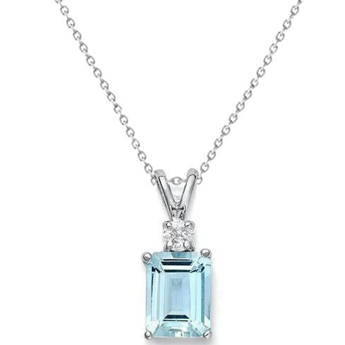 Großer Aquamarin mit Diamanten 15 Kt Anhänger mit Kette Weißgold 14K - harrychadent.ch