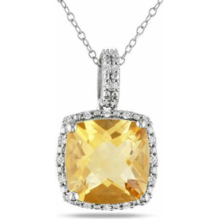 Großes Kissen Citrin mit Diamanten 26,75 ct Anhänger Weißgold 14K - harrychadent.ch