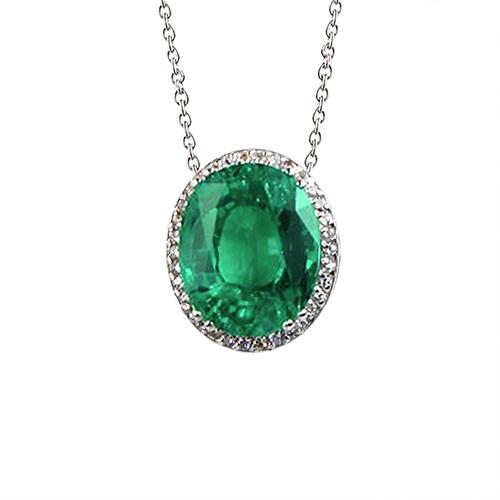 Grüne Smaragd-Diamant-Anhänger-Halskette 6.25 Karat Weißgold 14K