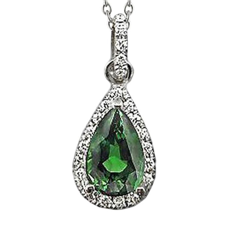 Grüne Smaragd-Diamant-Edelstein-Anhänger-Birnen-Halskette 2,51 ct. WG 14K