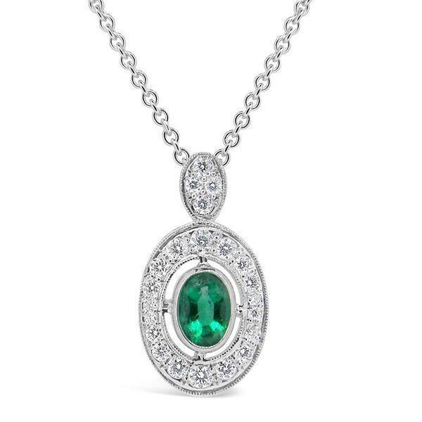 Grüne Smaragd- & Diamant-Edelstein-Anhänger-Halskette 3.60 Karat WG 14K