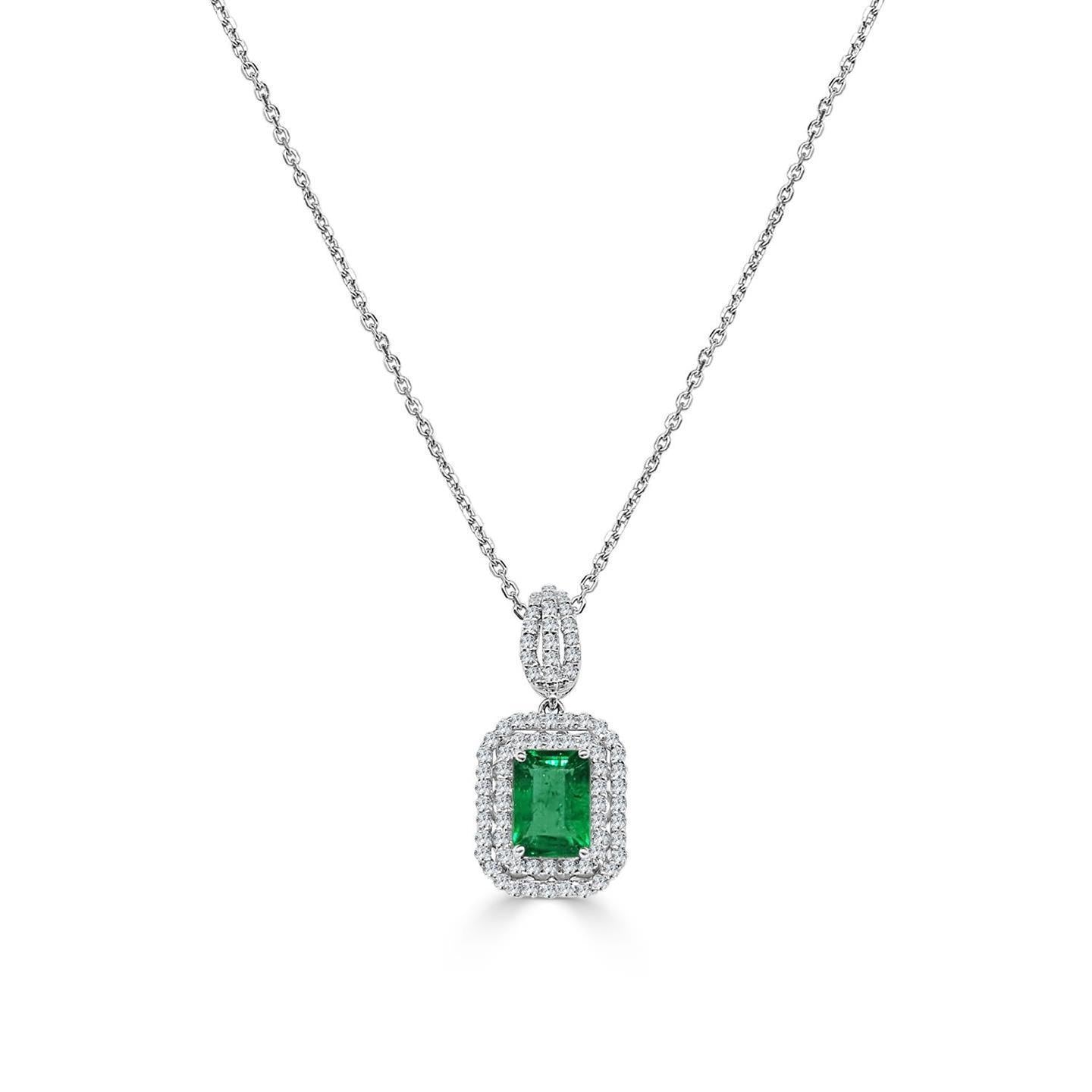 Grüne Smaragd- & Diamant-Edelstein-Anhänger-Halskette 6.35 Karat WG 14K
