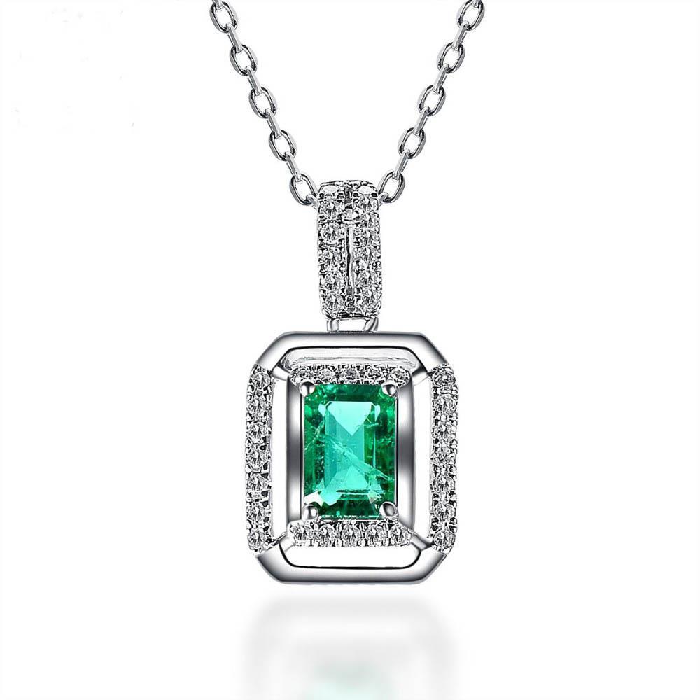 Grüner Smaragd & Diamant Anhänger mit Kette 6,75 Karat Weißgold 14K - harrychadent.ch