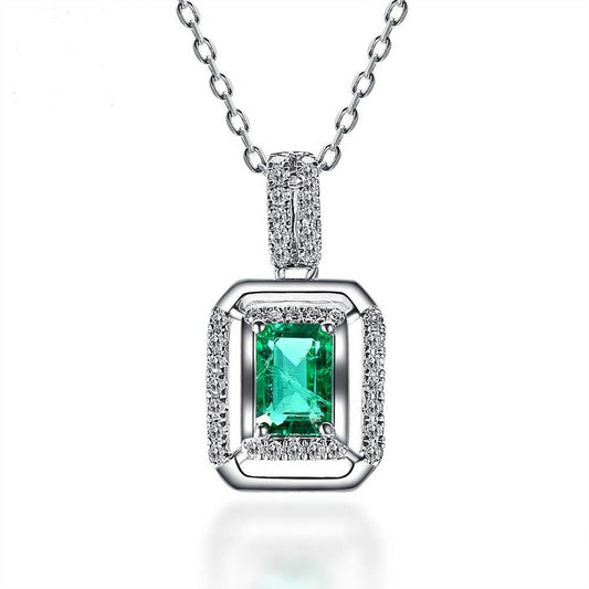 Grüner Smaragd & Diamant Anhänger mit Kette 6,75 Karat Weißgold 14K - harrychadent.ch