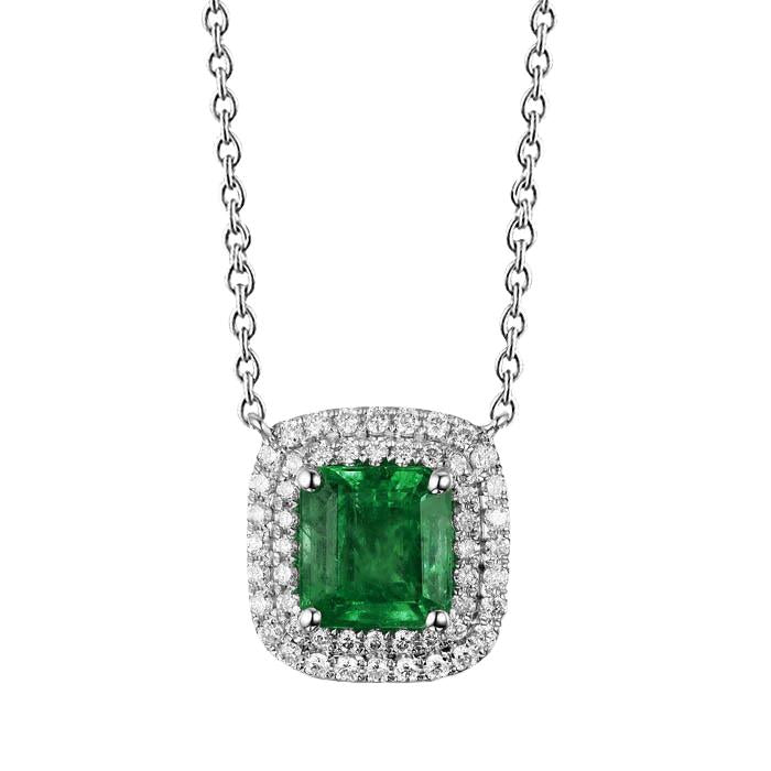 Grüner Smaragd-Diamant-Edelstein-Anhänger mit Kette 11 Karat WG 14K