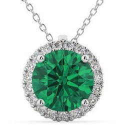 Grüner Smaragd mit Diamanten Anhänger 17 Karat Weißgold 14K