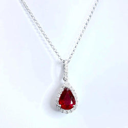 Halskette mit Rubin und Diamant im Birnenschliff 4 Karat Weißgold 14K