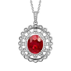 Krappenset Roter Rubin und Diamanten 3 Karat Anhänger mit Kette Weißgold