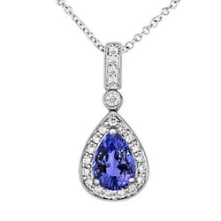 Neu Birne Tansanit und Diamant Anhänger Halskette 6.08 Karat
