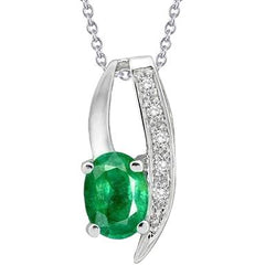 Ovale grüne Smaragd- & Diamant-Anhänger-Halskette 3.75 Karat WG 14K