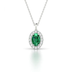 Ovale grüne Smaragd- und Diamant-Edelstein-Anhänger-Halskette 4.55 Karat