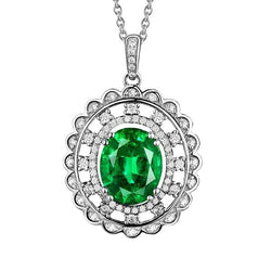 Ovaler grüner Smaragd-Edelstein-Anhänger 5,25 Karat Weißgold 14K