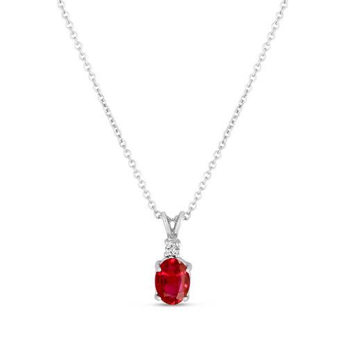 Ovaler Schnitt Rubin & Diamant Anhänger Halskette 2.10 Karat Weißgold 14K
