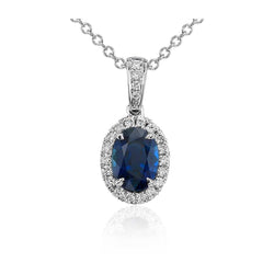 Ovaler Sri Lanka Saphir Diamanten Anhänger 4,70 Karat Weißgold 14K