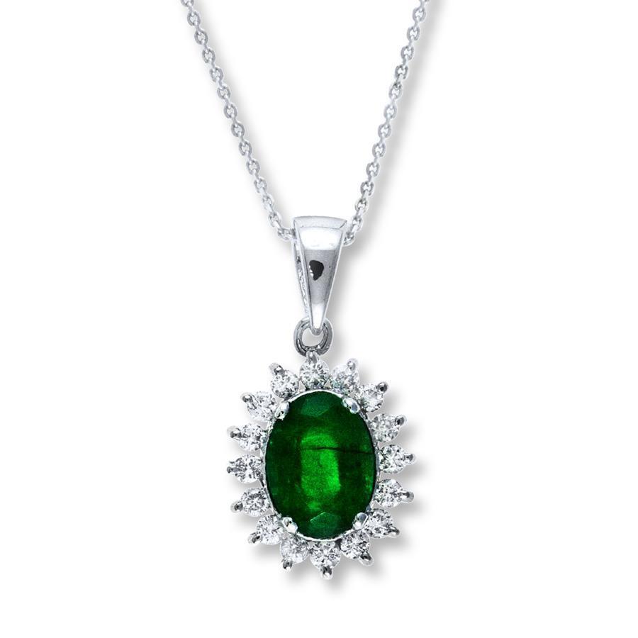 Ovalschliff grüner Smaragd & Diamant Edelstein Anhänger 8 Kt. WG 14K