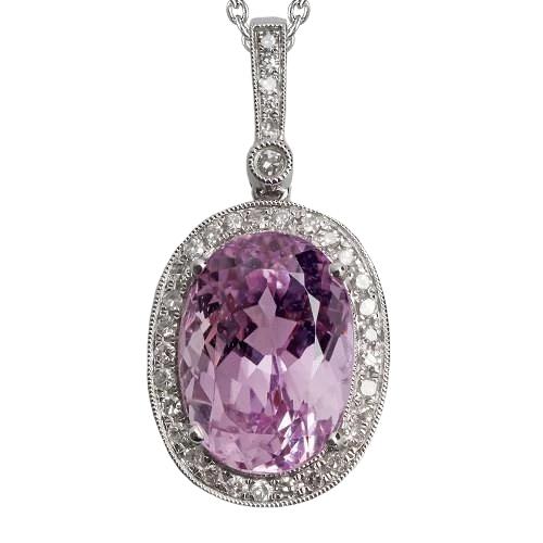 Rosa Kunzit und Diamant Anhänger Weißgold 14K Lady Schmuck 9 Ct - harrychadent.ch