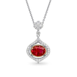 Roter Ovalschliff Rubin mit Diamant Halskette Anhänger 2 Karat Schmuck