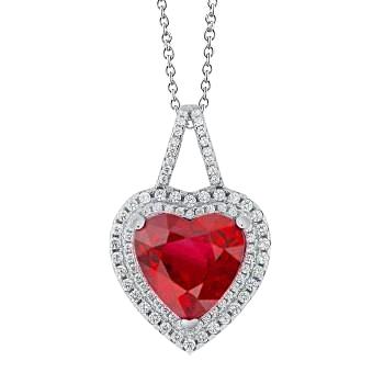 Roter Rubin im Herzschliff mit Diamant Halskette Anhänger 3,50 Karat - harrychadent.ch
