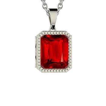 Roter Rubin Smaragdschliff Edelstein Anhänger Halskette 6 Karat WG 14K