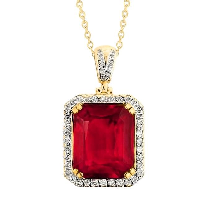 Roter Rubin und Diamanten 14K Gelbgold 8.70 Karat Halskette mit Anhänger
