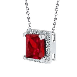 Rubin im Princess-Schliff mit runden Diamanten 8 ct. Halskette mit Anhänger Gold 14K