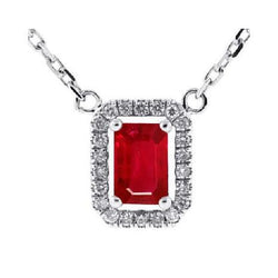 Rubin im Smaragdschliff mit Diamanten 5,50 ct. Halskette mit Anhänger WG 14K