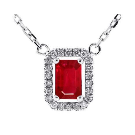 Rubin im Smaragdschliff mit Diamanten 5,50 ct. Halskette mit Anhänger WG 14K