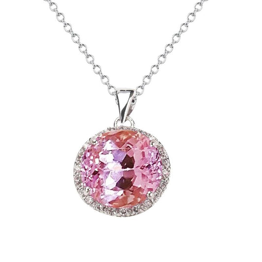 Rund 36,25 Karat Rosa Kunzit Mit Diamanten Anhänger Weißgold 14K