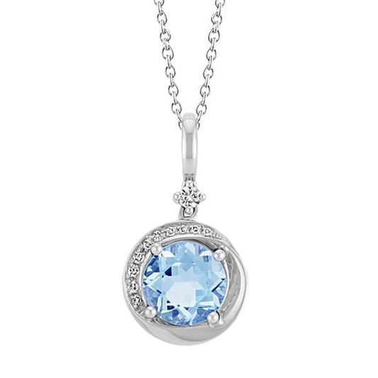 Rundschliff mit Aquamarin Diamant Anhänger 10 Karat WG 14K