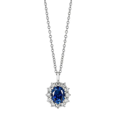Saphir & Diamant Halskette Anhänger 3,50 Karat 14K Weißgold
