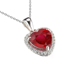 Schöne rote Halskette mit Rubin und Diamant im Herzschliff Gold 14K