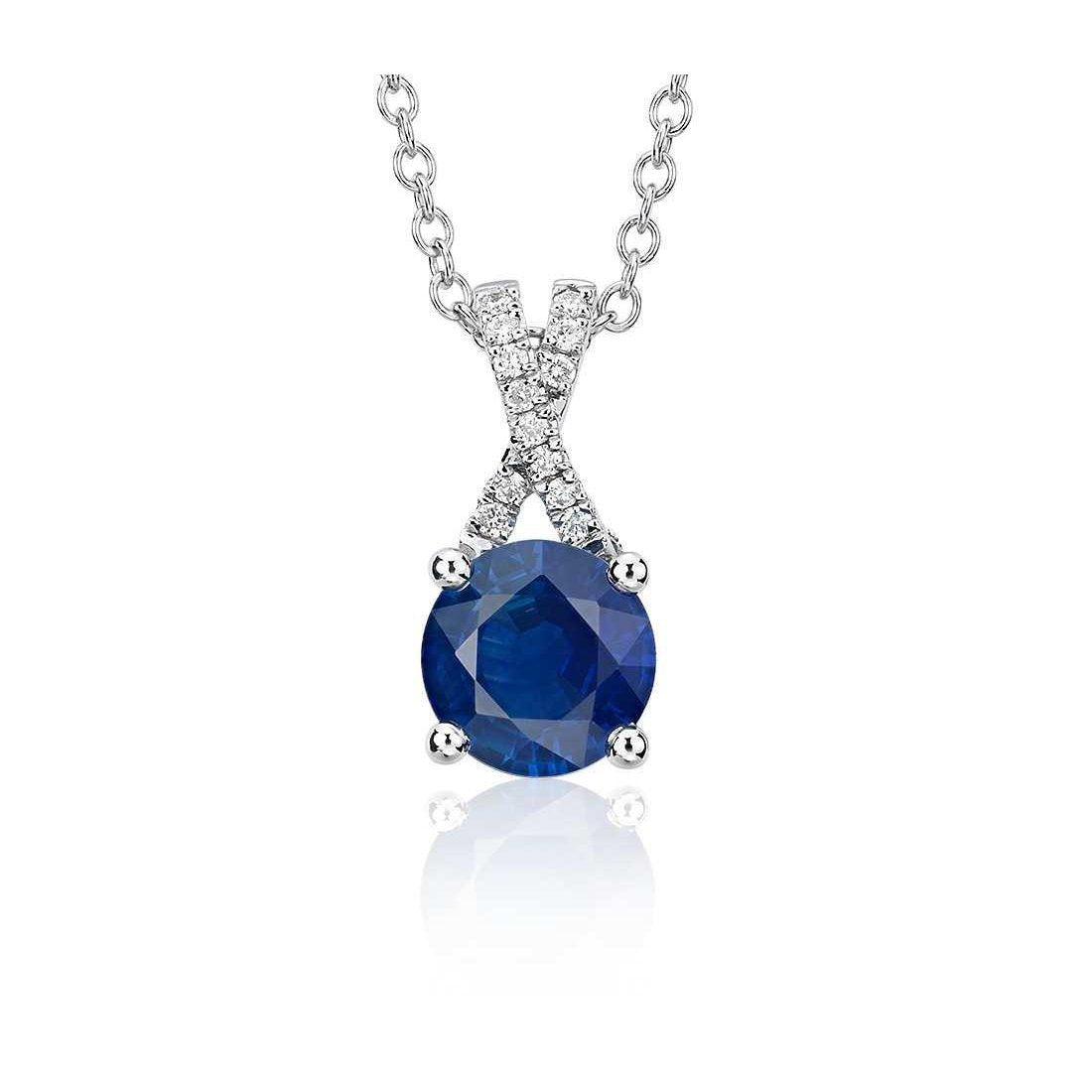 Sri Lanka Blauer Saphir Diamanten Rundschliff 2,65 Ct Anhänger Halskette - harrychadent.ch