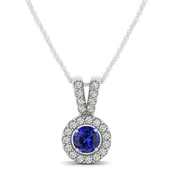Weißgold 14K 2,50 Ct Tansanit mit Diamanten Anhänger Halskette Neu