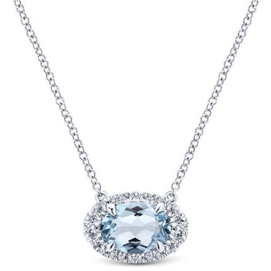 Weißgold 14K Anhänger mit Kette 11,75 ct Aquamarin und Diamanten - harrychadent.ch