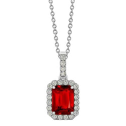 Weißgold 14K Rubin im Smaragdschliff mit runden Diamanten 5 ct Anhänger