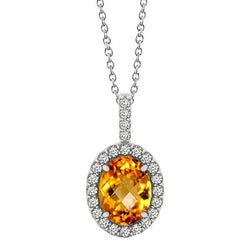Weißgold 15 Karat Citrin mit Diamanten Anhänger Halskette mit Kette