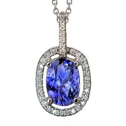 Weißgold Tansanit und Diamanten 3,50 ct Anhänger Halskette Kette