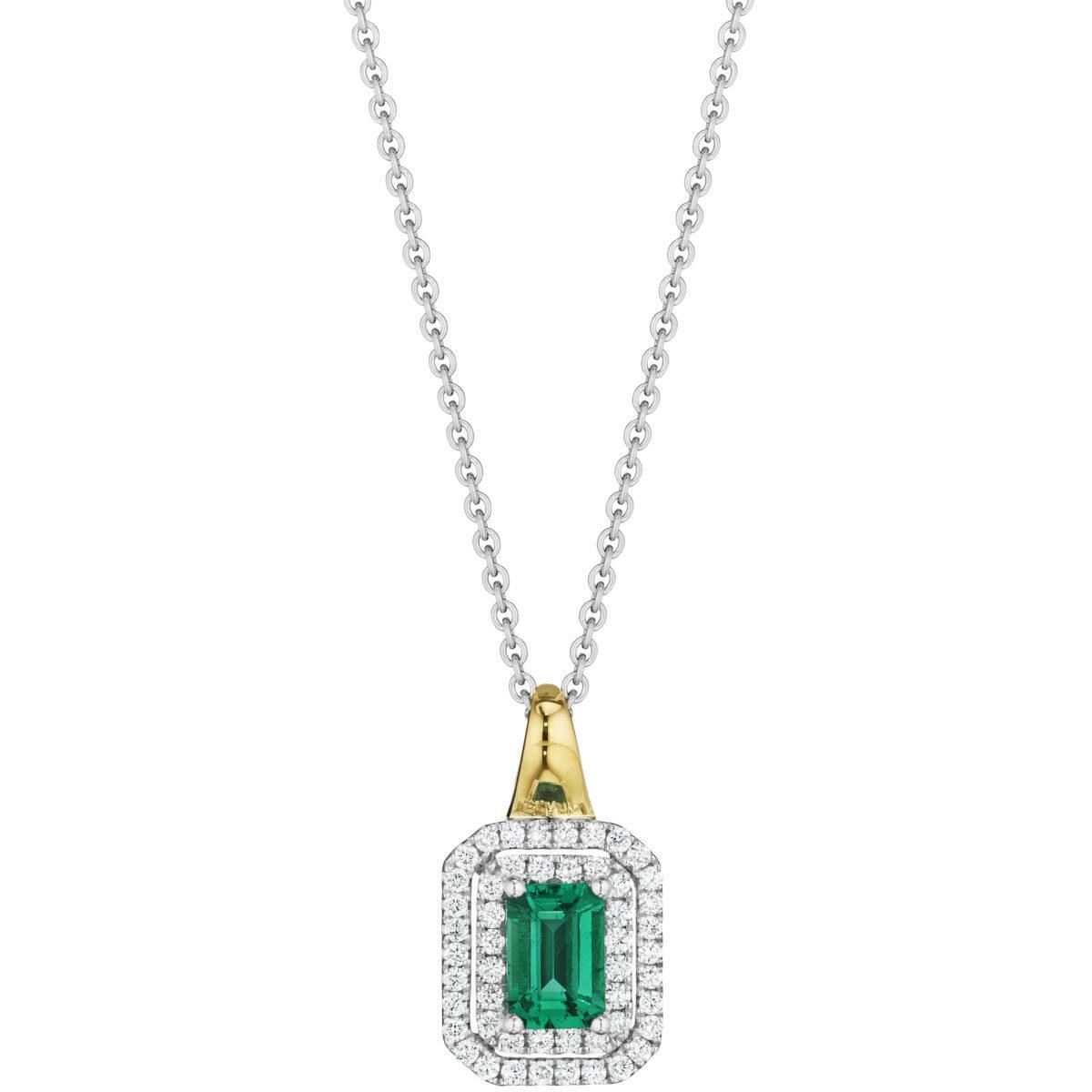 Zweifarbige grüne Smaragd- & Diamant-Anhänger-Halskette 3.80 Karat