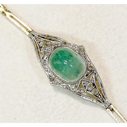 Jade-Cobochon-Armband mit Diamanten 6,50 Karat Zweifarbiges Gold 14K