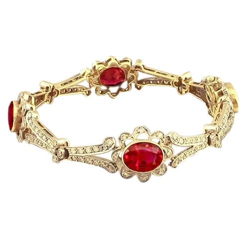 Rubin und Diamant Armband im viktorianischen Stil 28 Karat Gelbgold 14K - harrychadent.ch