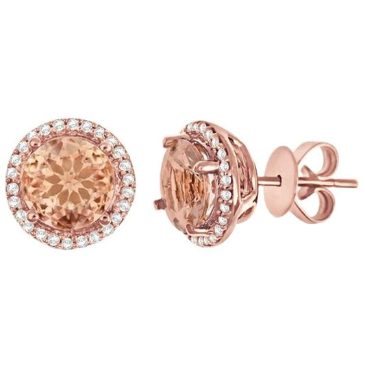 12.02 Karat Morganit mit Diamanten Ohrstecker Roségold 14K - harrychadent.ch