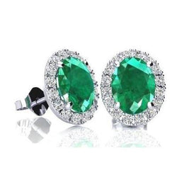 12.30 ct grüner Smaragd im Ovalschliff mit Halo-Diamant-Ohrstecker Gold