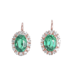 14.30 Karat Ovaler grüner Turmalin-Diamant-Ohrring 14K Roségold