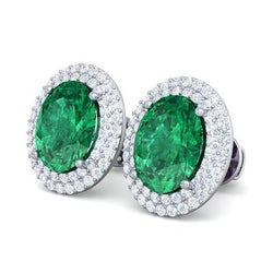 14K grüner Smaragd und Diamant Ohrstecker Edelsteinschmuck